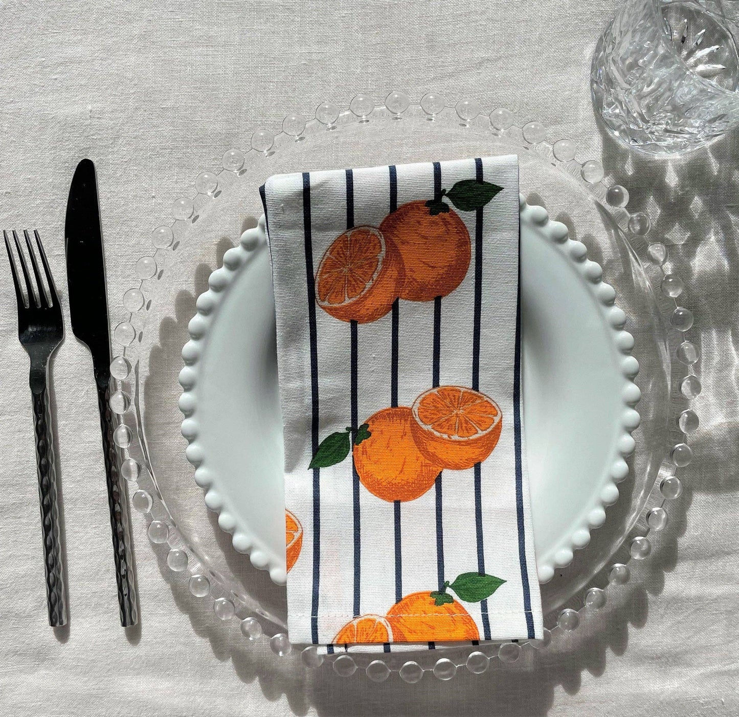 Striped Orange Cotton Napkin Set (Set of 4)