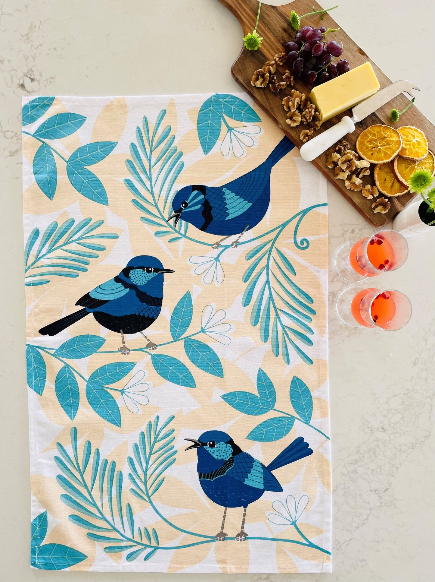 Blue Wren Cotton Tea Towel