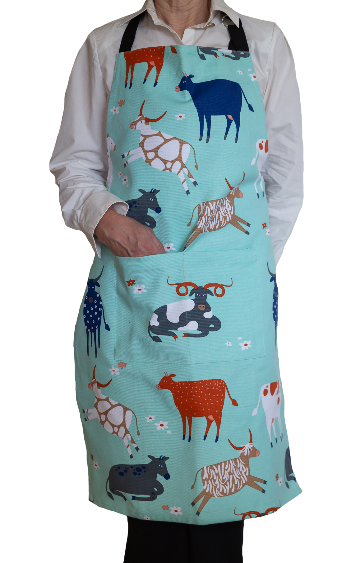 Colourful Cow Parade Apron – Heavy Drill Cotton