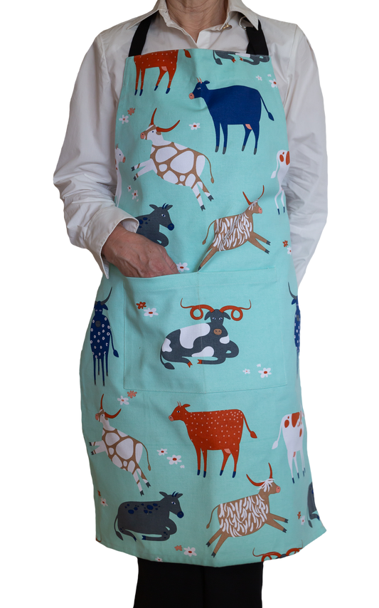 Colourful Cow Parade Apron – Heavy Drill Cotton