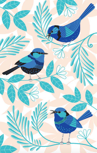 Blue Wren Cotton Tea Towel