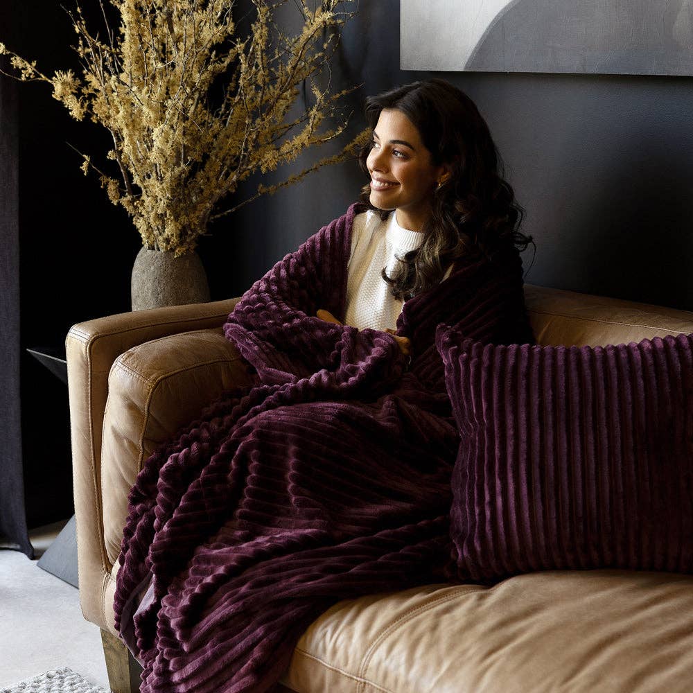 Plum Velvet Channel Throw